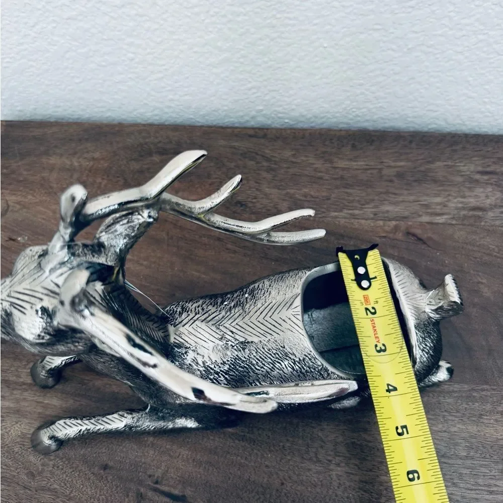 Elegant Silver Reindeer Holiday Christmas Wine Bottle Display Stand Holder